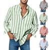 Men Shirt Long Sleeve Stand Collar Loose High Elasticity Casual Dress-up Stripe Printing Striped Shirts Casual Linen Buckle Top for Dating