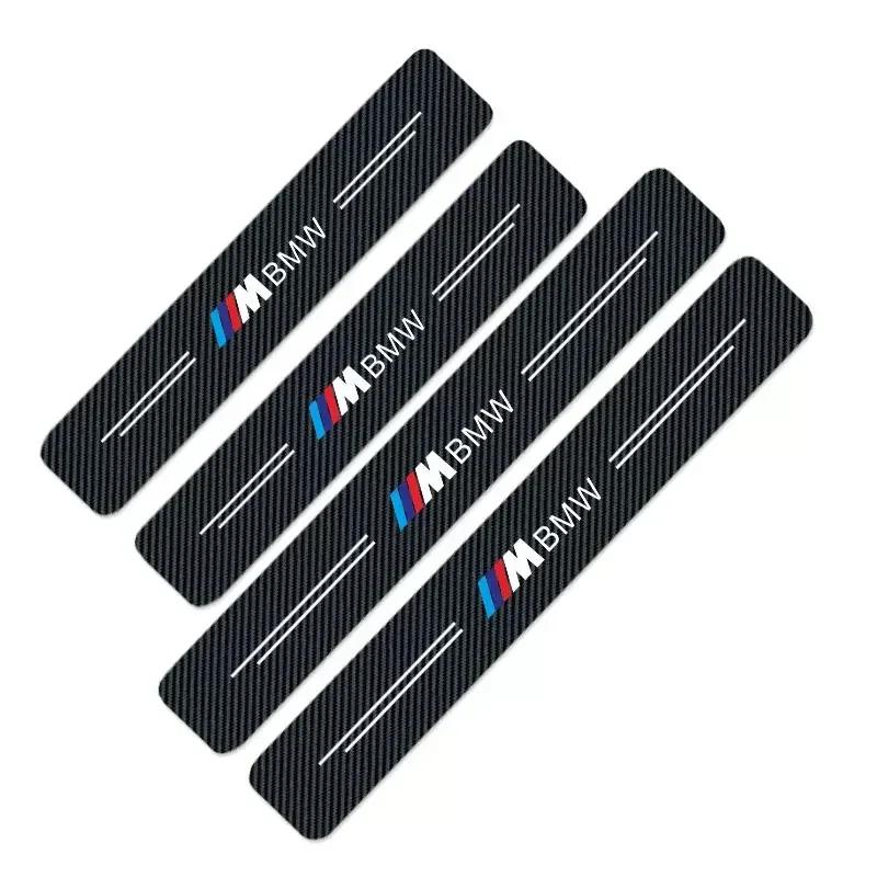 4P/Set Car Stickers Carbon Fiber Decal For BMW M M3 M5 E90 E91 E60 F10 F30 Door Sill Scuff Plate Covers Car Threshold Decor Trim