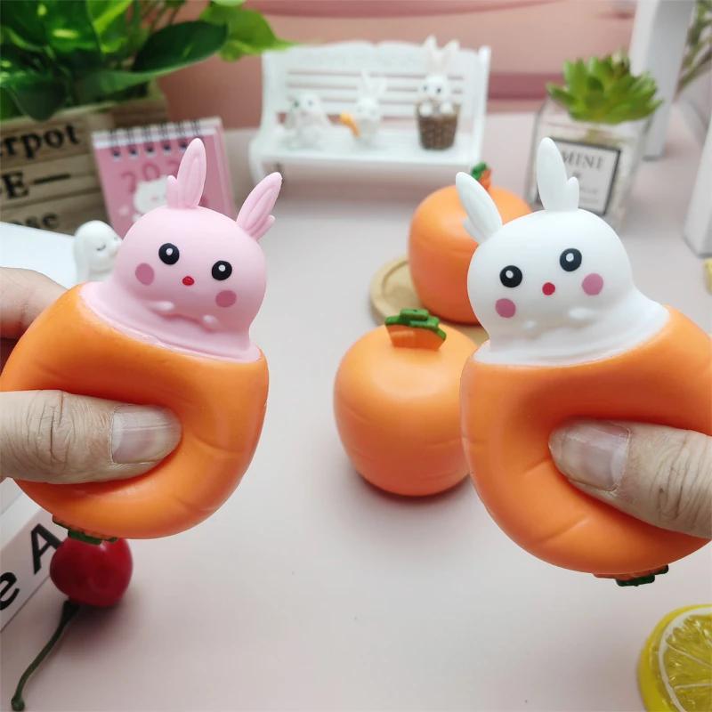 Игрушка-кролик, игрушка-морковка, пасхальный кролик-морковка, пасхальные игрушки-фиджет, сжимаемые игрушки-фиджет, пасхальные кролики-прятки в мешочке из морковки