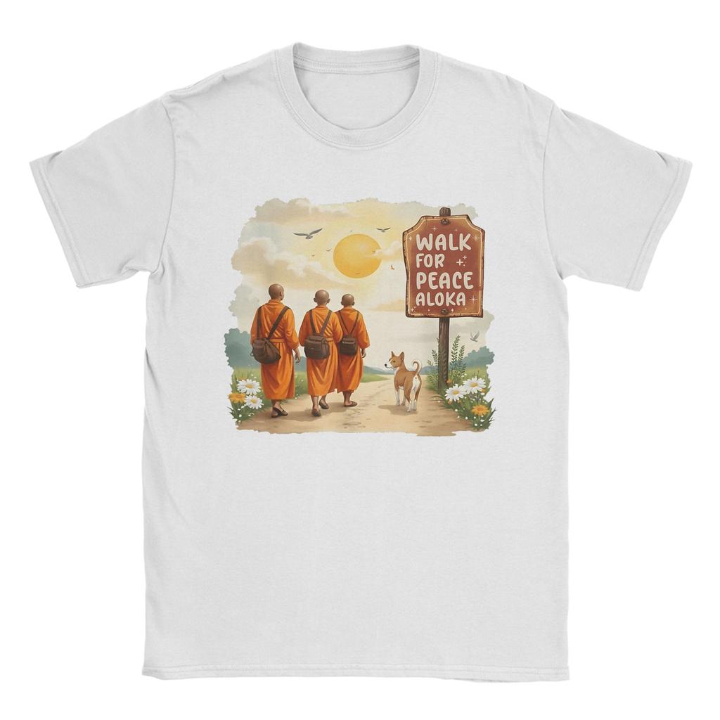 Vintage Retro Walk for Peace Monks with Aloka Dog TShirt for Men Round Collar 100 Cotton T Shirt Short Sleeve Tees Tops