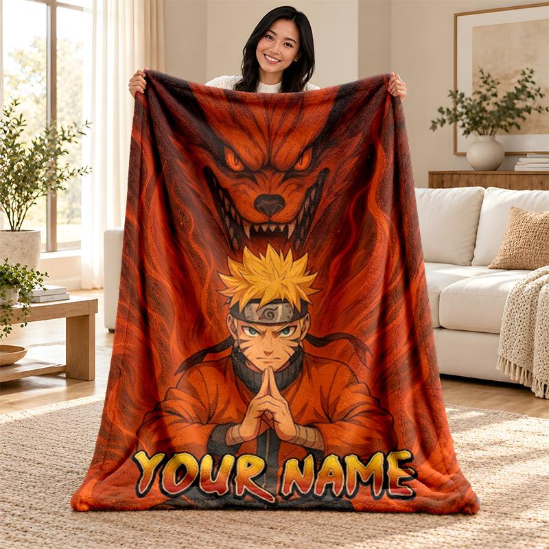 Naruto Custom Name Fleece Blanket Personalized Soft Cozy Throw Blanket Customized Gift for Birthday Christmas