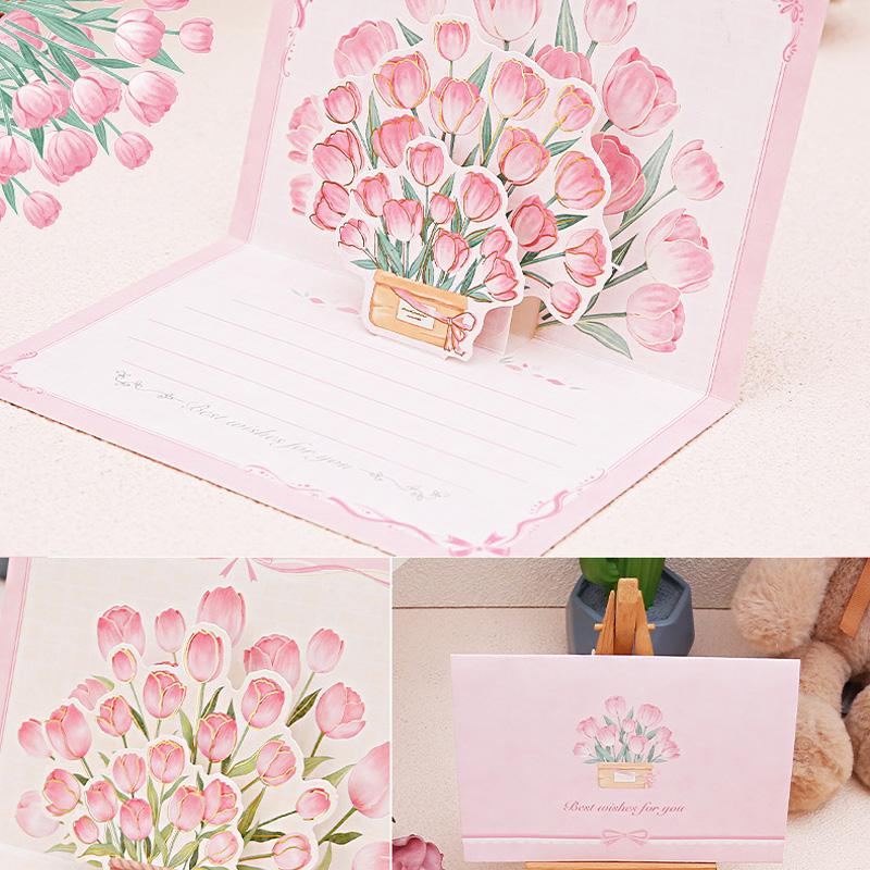 1 шт. Поздравительная открытка 3D Букет подсолнухов Открытка на день рождения Всплывающая Креативная бумажная открытка Розы Тюльпаны