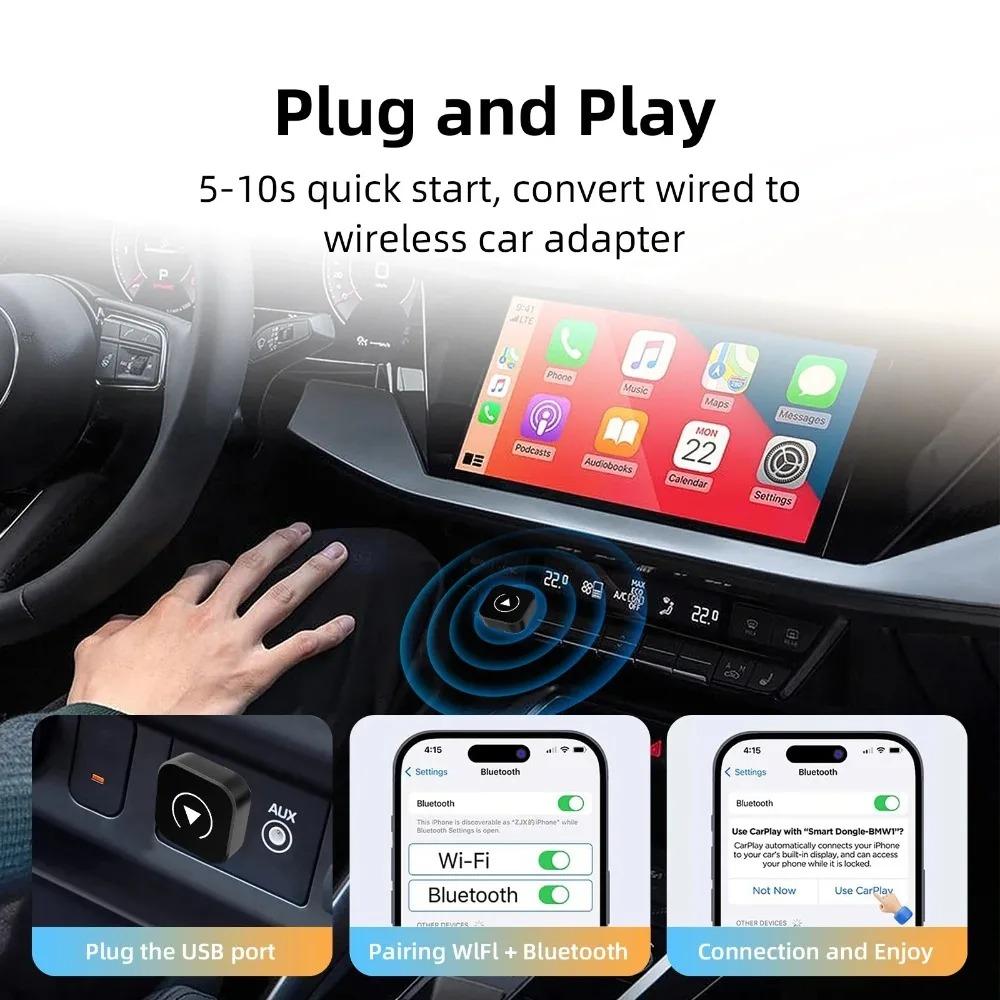 Адаптер CarPlay Android Auto 2 в 1, проводной на беспроводной, для штатной автомагнитолы, с USB-донглом, мини-бокс, Plug and Play, Bluetooth
