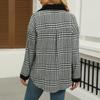 Женская мода свободный цвет клетчатый карман повседневный лацкан плюшевая куртка пальто