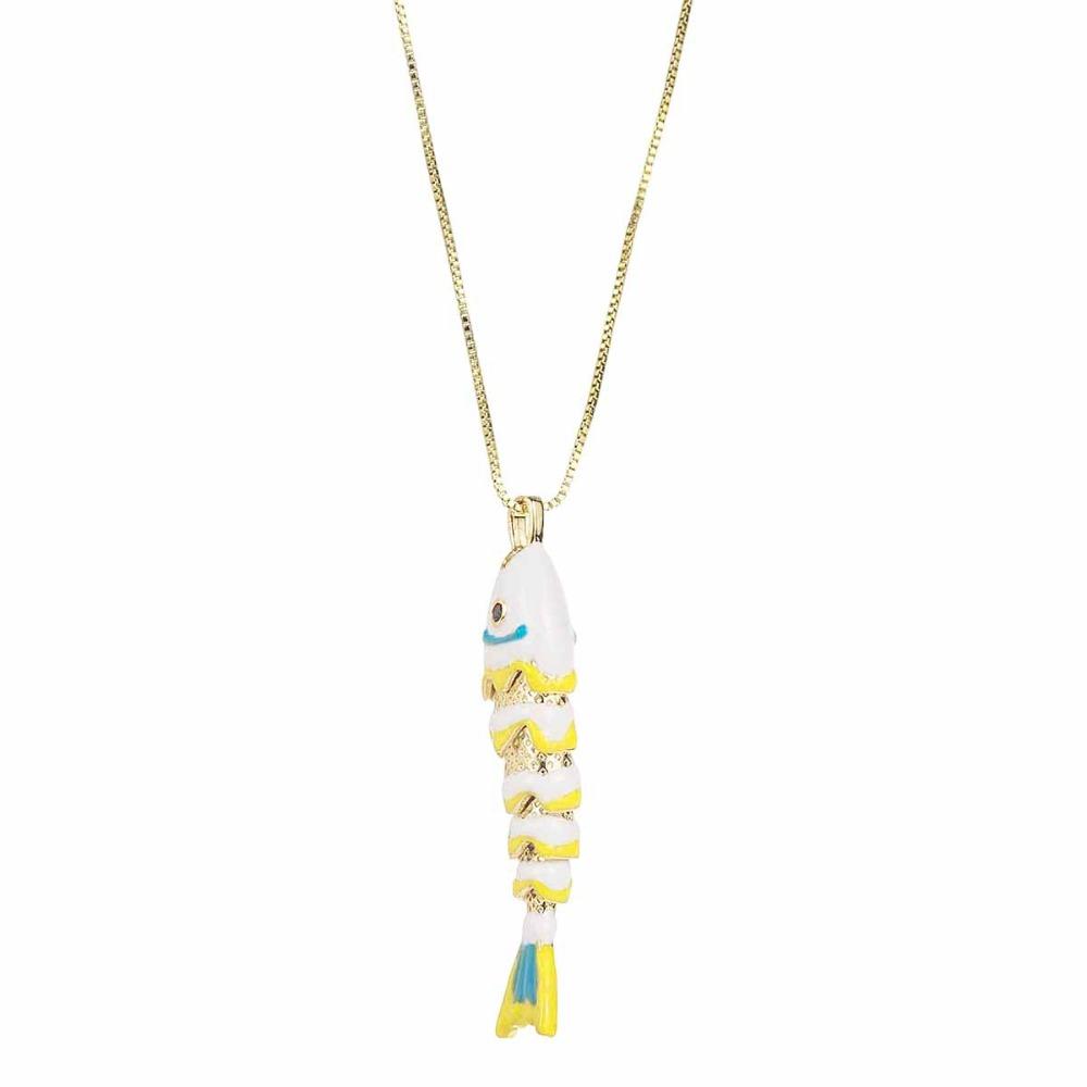 Movable Enamel Fish Necklace Colorful Gold Jewelry Personality Glazed Necklace  Women