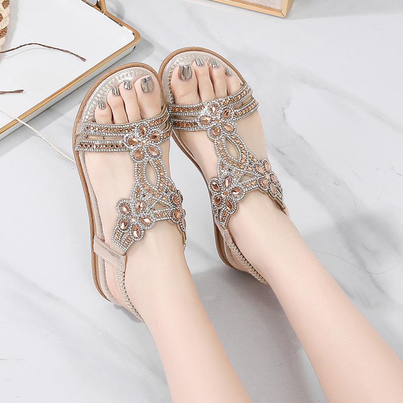 Летние женские босоножки со стразами в стиле бохо, удобные мягкие босоножки, женские босоножки большого размера