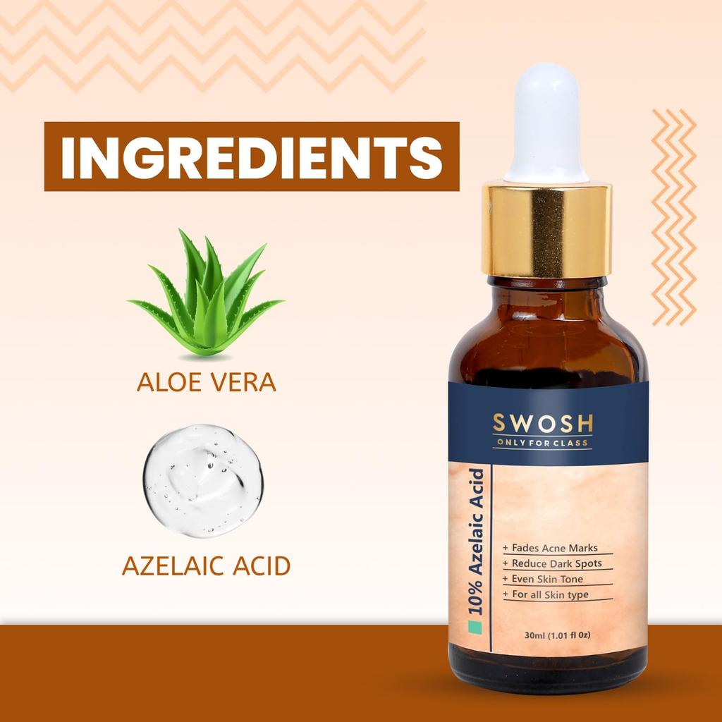 Сыворотка для лица с Азелаиновой кислотой (30 мл), 10% Azelaic Acid Serum For Face,  Swosh