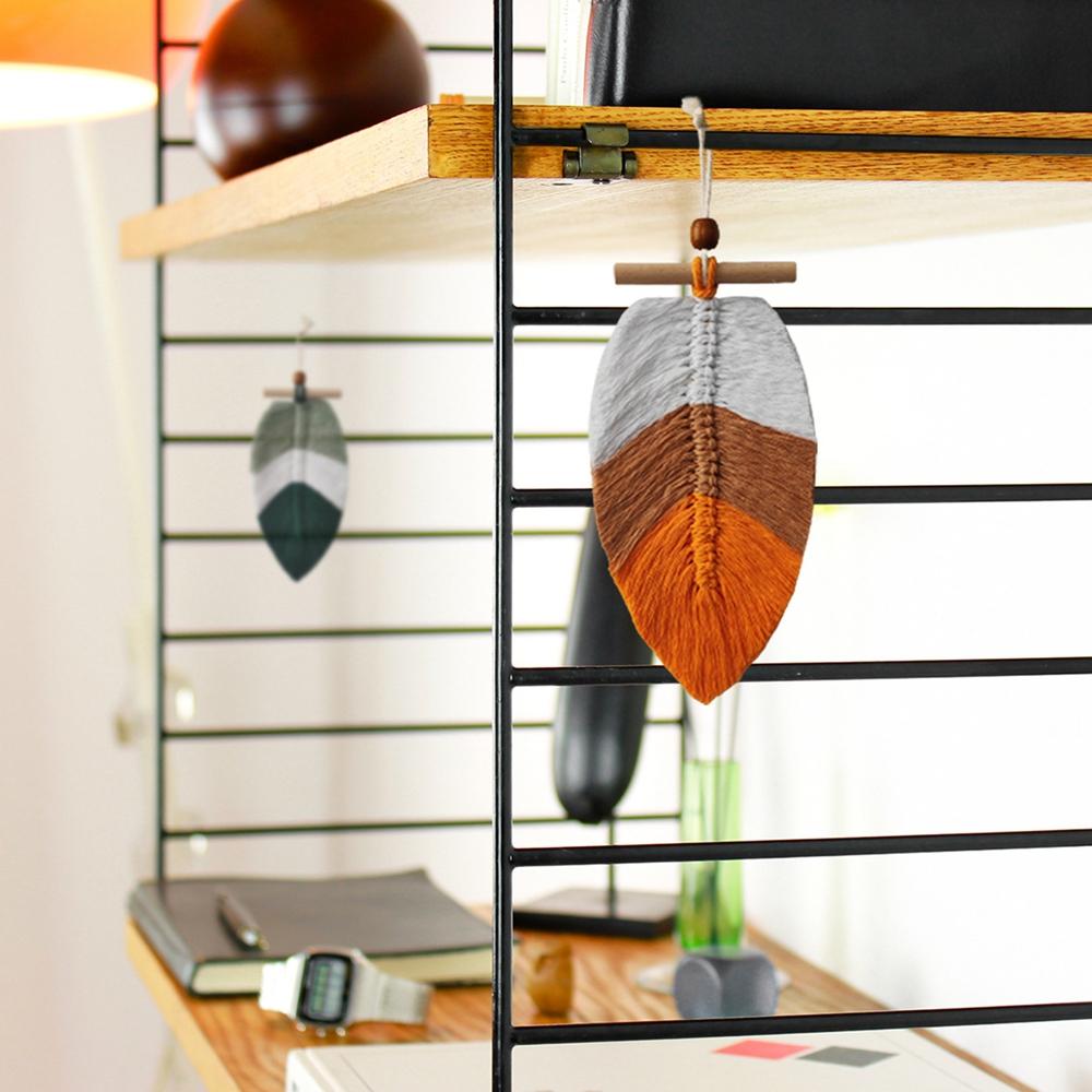 Макраме Настенный Декор Бохо Висячие Перья Листья Тканые Настенные Украшения с Деревянными Бусинами для Домашнего Декора Гостиная Спальня