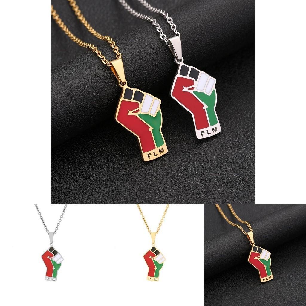 Stainless Steel Palestinian Map Pendant Necklace Ethnic Style Couple's Trendy Titanium Steel Accessory