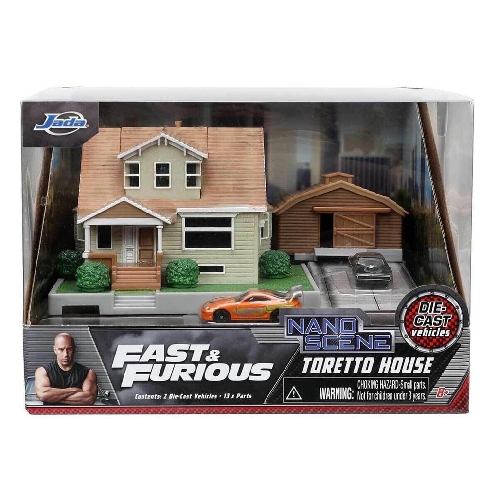 JADA TOYS Nano Fast Furious House Diorama Dodge Supra Mini Car Set Fast Furious House Display Diorama с двумя автомобилями Mini Car & Toretto's +