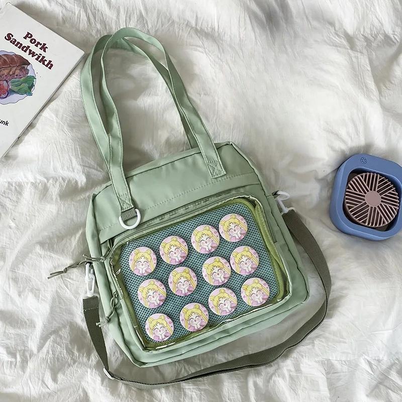Japanese Transparent Totes for Women Fashion Trendy Versatile Ita Bag Candy Color High-capacity Canvas Crossbody Bags