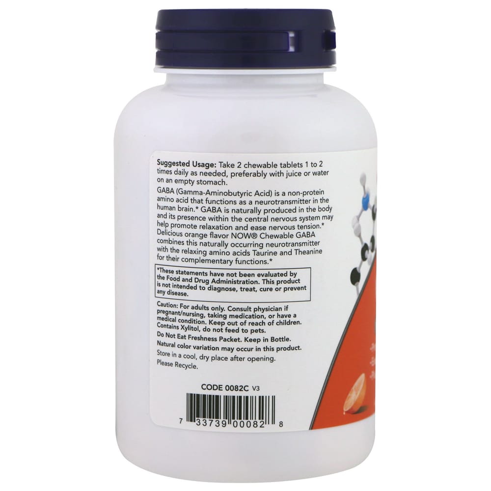 NOW Foods Chewable GABA, Orange Flavor, 90 Tablets