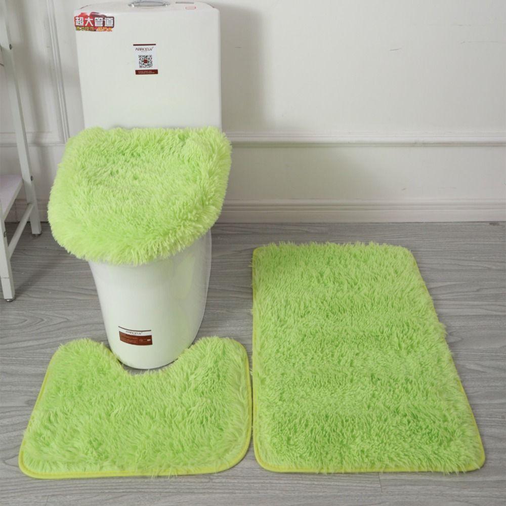 3pcs/set Fluffy Hairs Toilet Lid Cover Rugs Solid Color Shower Carpets Sets Shower Room