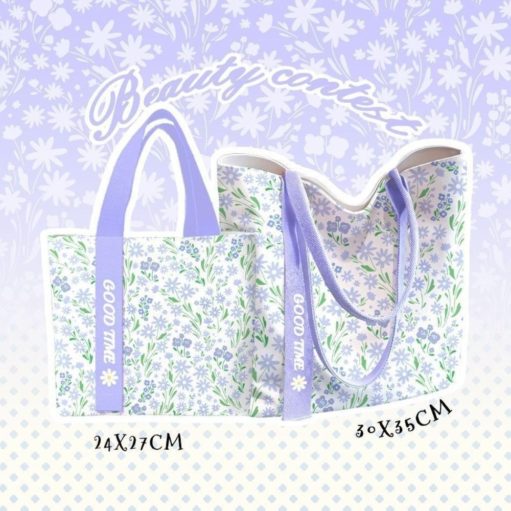 Portable Floral Canvas Tote Bag Reusable Lightweight Commute Handbag Large Capacity Shopping Bag Daily Commute