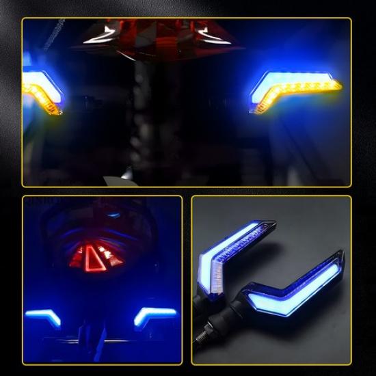 4X Motorcycle Flowing LED Turn Signal Light Indicator Blinker Amber/Blue Lamp