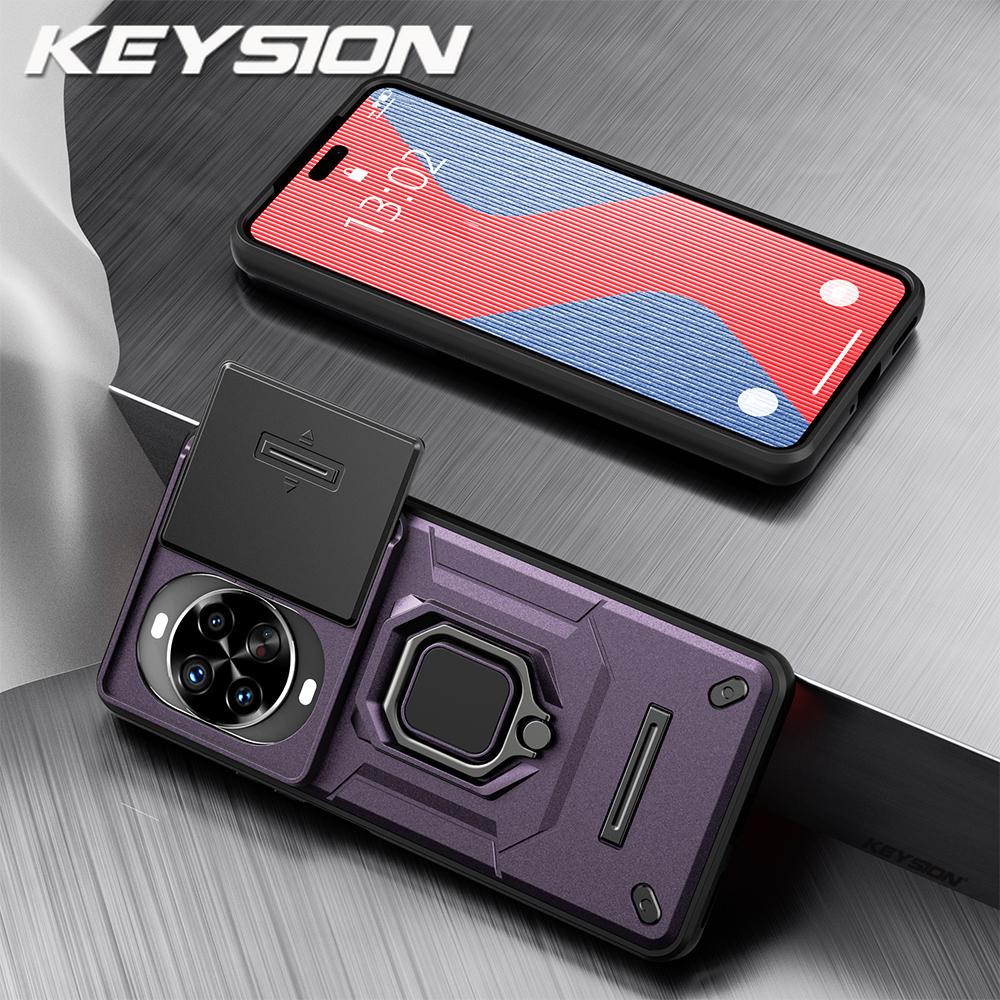 KEYSION Противоударный чехол для Huawei nova 14 14 Pro с выдвижной защитой камеры, металлической кольцевой подставкой, задняя крышка для телефона Huawei nova14Pro