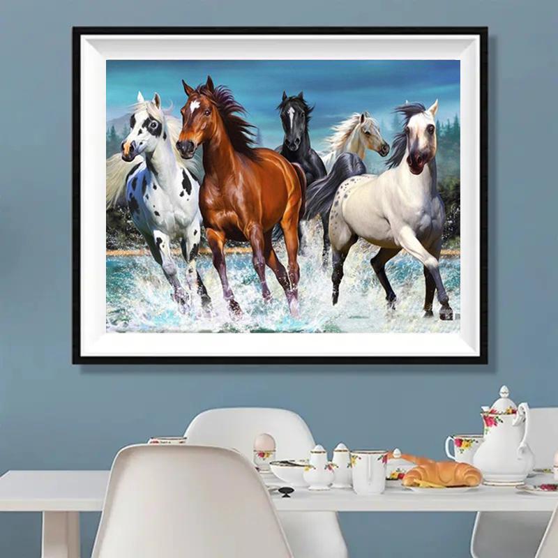5D DIY Алмазная картина Четыре лошади Вышивка крестиком, Набор для вышивания, Алмазная картина со стразами, Ручное украшение дома, Подарки