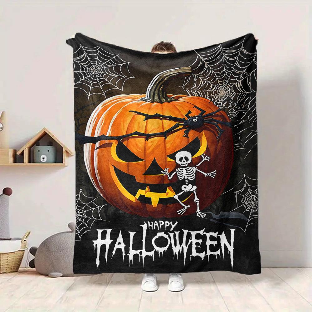 1pc Halloween Pumpkin Decorations Blanket Lightweight Blanket Throw Blanket For Sofa, Bed, Travel, Camping, Livingroom, Office, Couch, Chair yy2510100