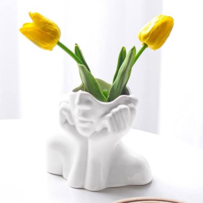 Modern Facial Shaped Vase with Inner Groove Design Minimalist Vase for Home Living Room Tabletop Decoration