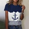Anchor Graphic Women T-shirt Casual Design Short Sleeve Stripe T Shirts Summer Street Oversized Round Neck Female Tee Top 2025