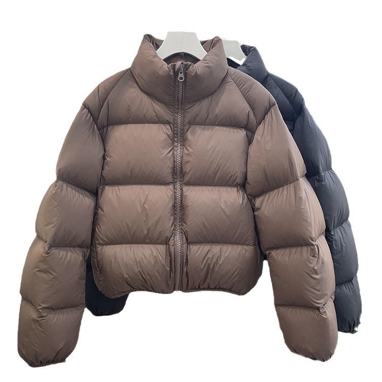 90% белый утиный пух, маленькая женская короткая зимняя куртка, новый стиль, ветровка, воротник-стойка, теплая куртка для хлеба