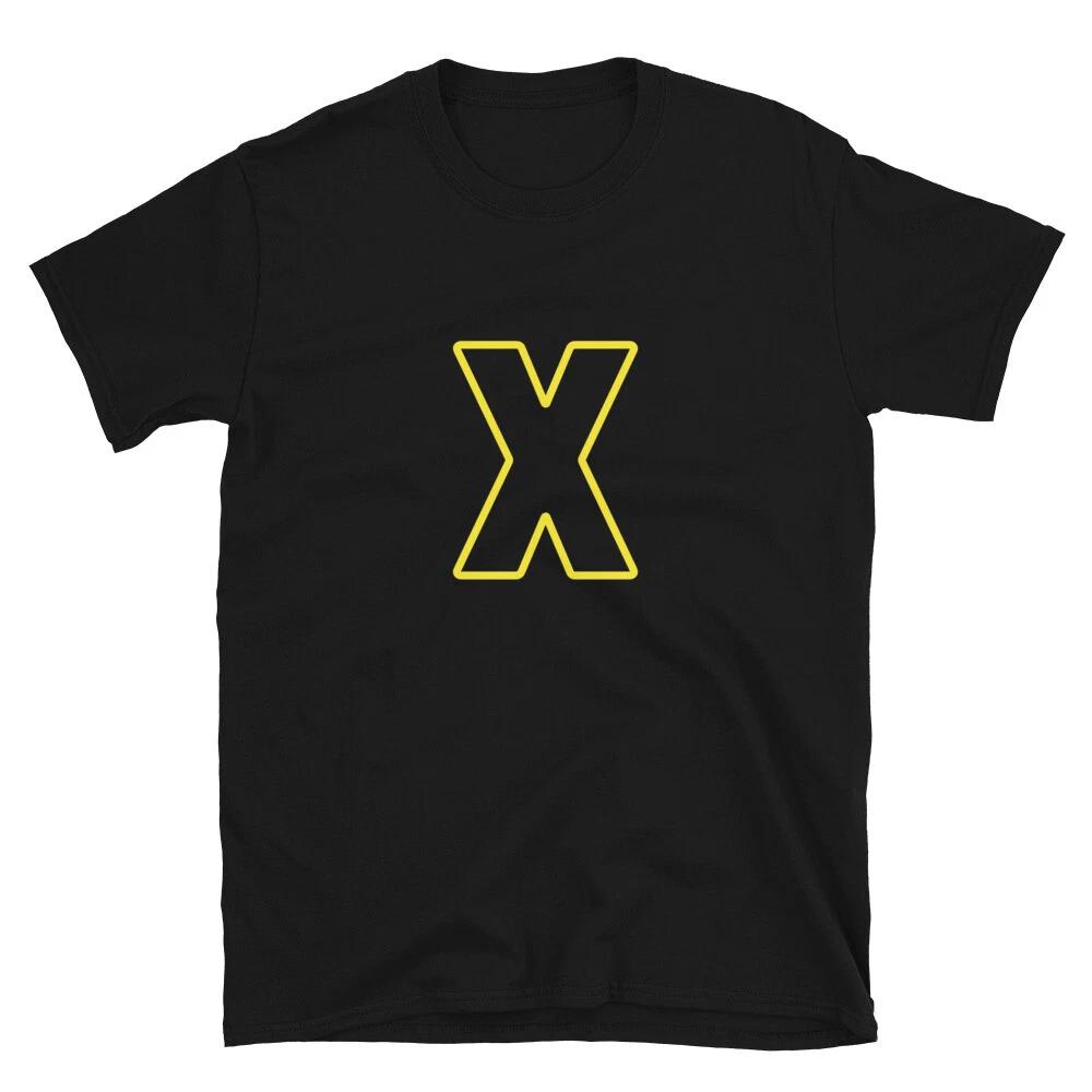 Letter X Yellow Bold Font Simple Black T-Shirt