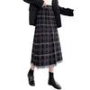 Вязаная бахрома Длинная клетчатая расклешенная высокая свободная повседневная милая для зимы [CCGGOWMM] Женская юбка, Миди-длина, Юбка, Юбка, Узор, Юбка А-силуэта, Юбка,