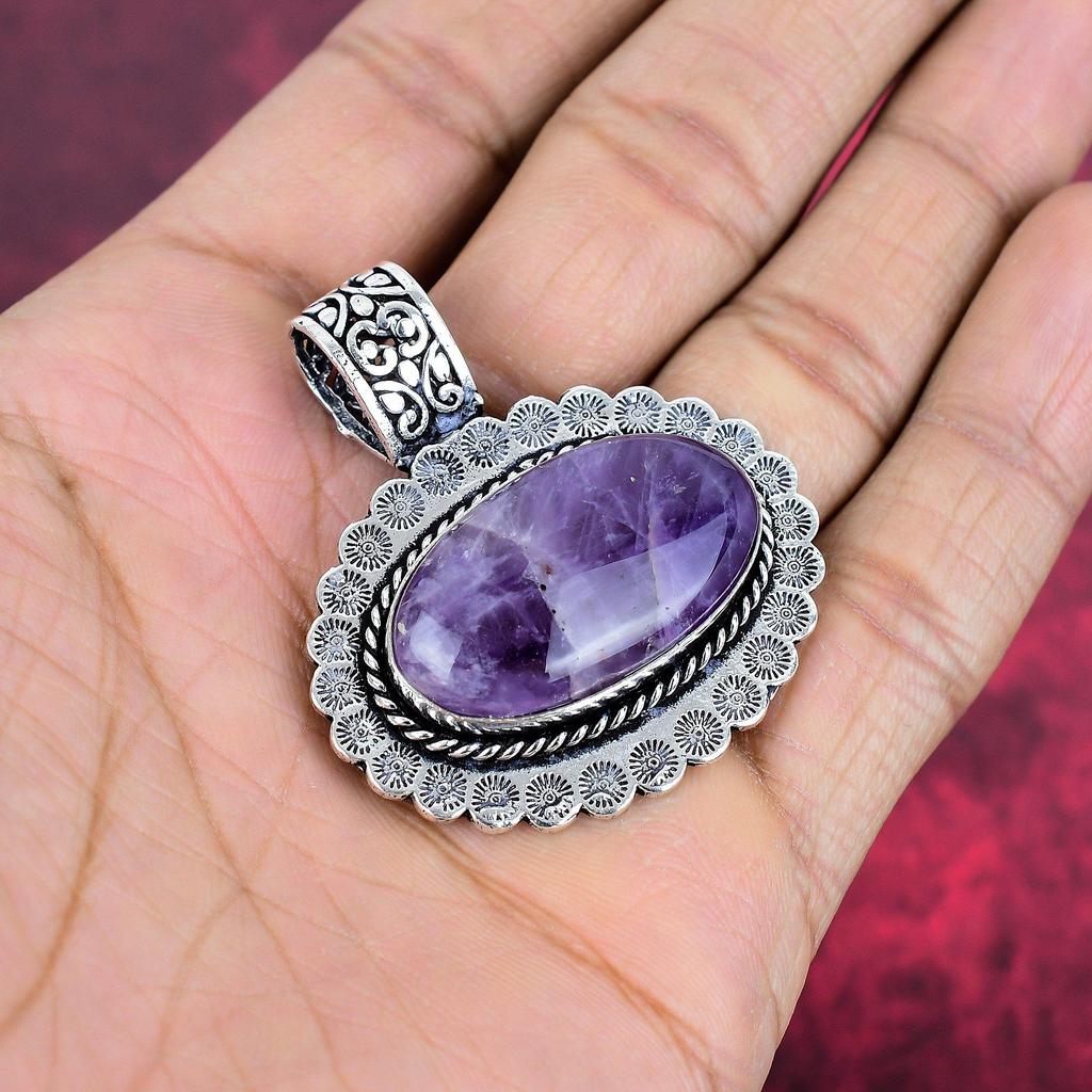 Подвеска с аметистом, ювелирные изделия из драгоценных камней, подвеска из цельного серебра 925 пробы, подарок для женщин, подвеска ручной работы