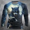 Оборотень Дизайнер Ретро Винтаж Мужская футболка с 3D-принтом Футболка Уличная повседневная футболка на Хэллоуин Футболка с длинным рукавом и круглым вырезом Весенняя одежда