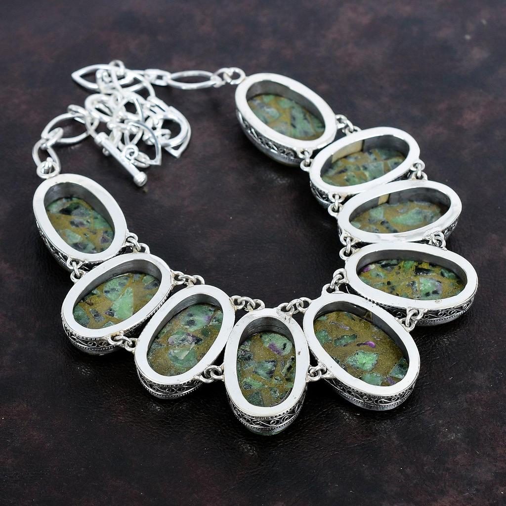 Copper Ruby Zoisite Necklace 925 Sterling Silver Necklace Adjustable Chain Necklace Vintage Necklace Handmade Gemstone Jewelry Wedding Gifts