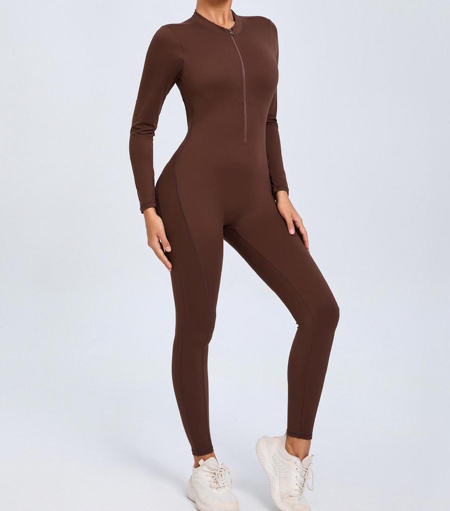 European & American Zipper Long Sleeve Yoga Jumpsuit - Women's Nude Feeling Fitness Bodysuit