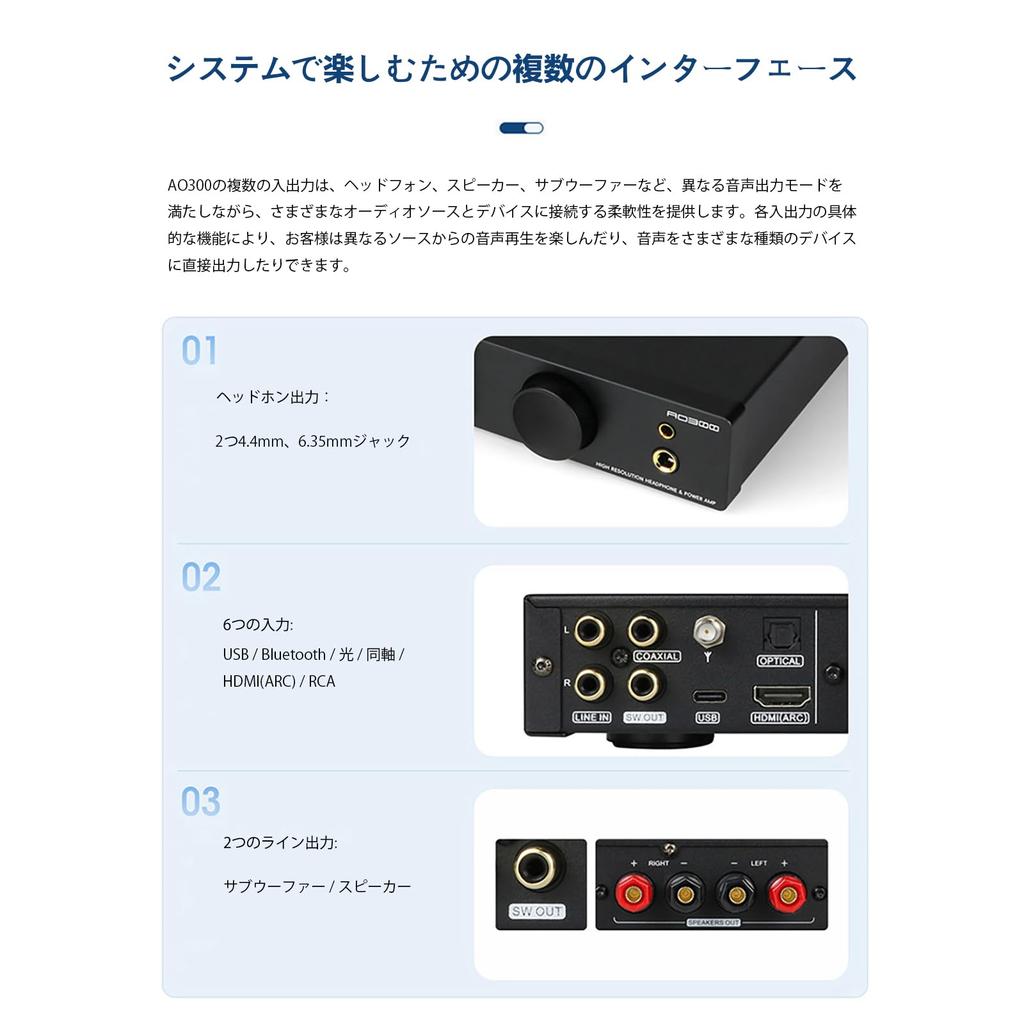 Усилитель мощности AO300 165 Втx2, усилитель для наушников MQA DAC, интегральная микросхема усилителя MA5332MS DAC IC CS43131, оснащенная выходом сигнала Super Bass
