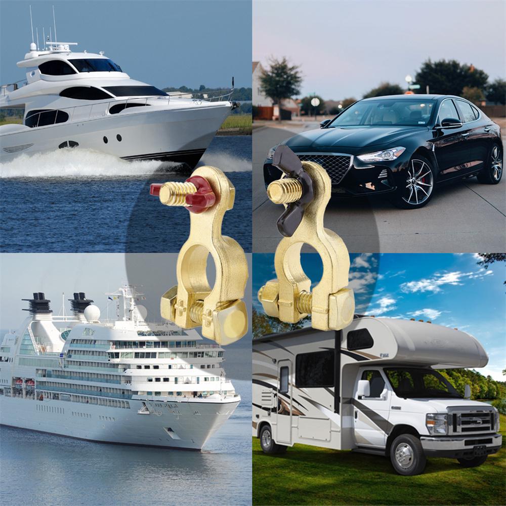 2x Solid Brass Battery Terminal Connector Top Post End Clamps Set for Car Marine