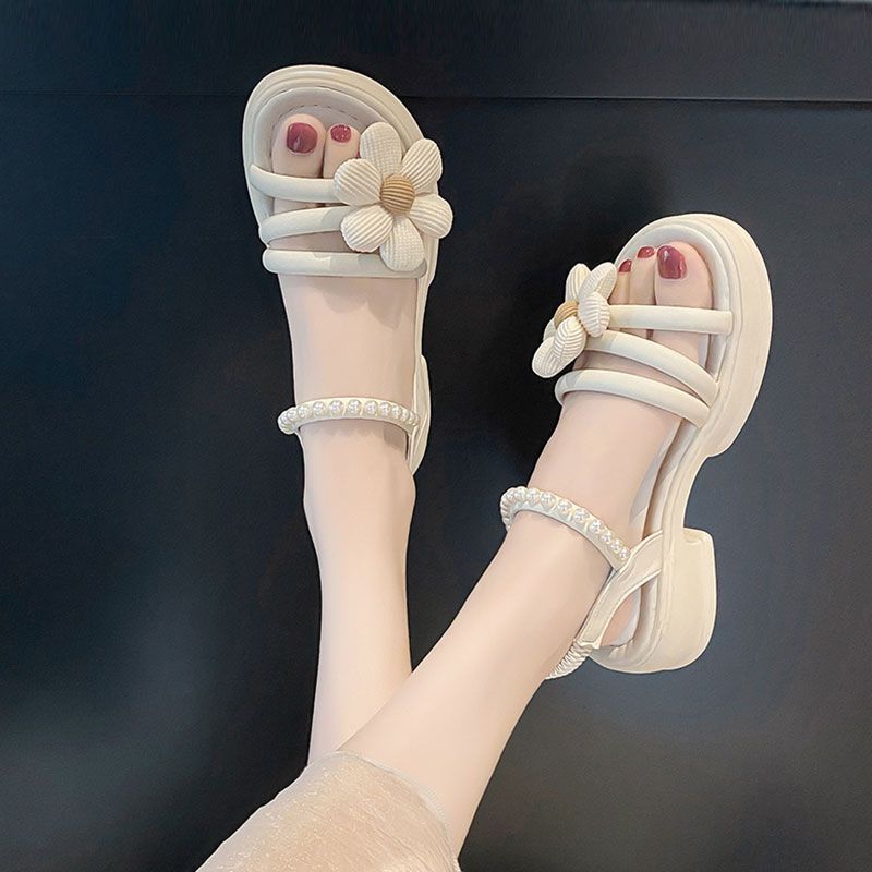 Босоножки в стиле феи, женская юбка, новинка лета 2025, толстый каблук, платформа, цветок, пляжная обувь, интернет-знаменитость, римские сандалии, тренд