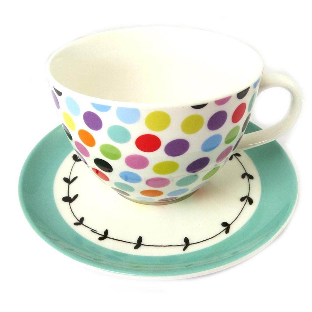 Les Trésors De Lily [N8500] - Cup + Saucer 'Vintage Design' Multicolored Dots - Cup 11x7 Cm