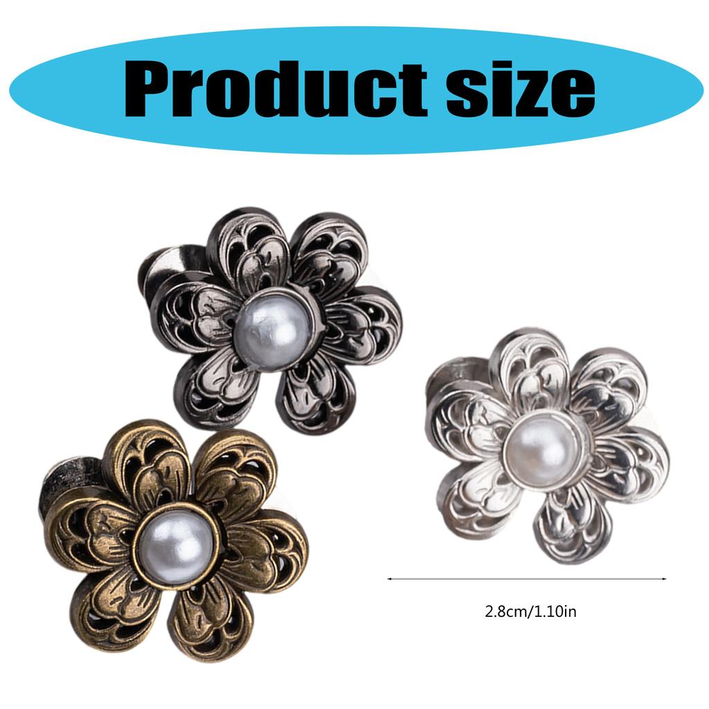 3PCS Pearl Flower Waist Buckle Cincher Clip Waist Brooch Hook for Jeans Pants Plated Waist Tightener Clip Skirt Adjuster