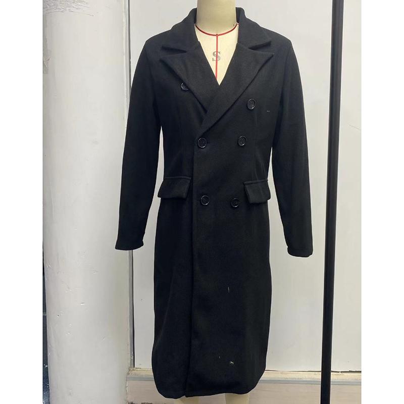 Осеннее длинное свободное шерстяное пальто для женщин, однотонное, средней длины, двубортное, с карманами, женская зимняя куртка, модные повседневные женские пальто больших размеров 24906