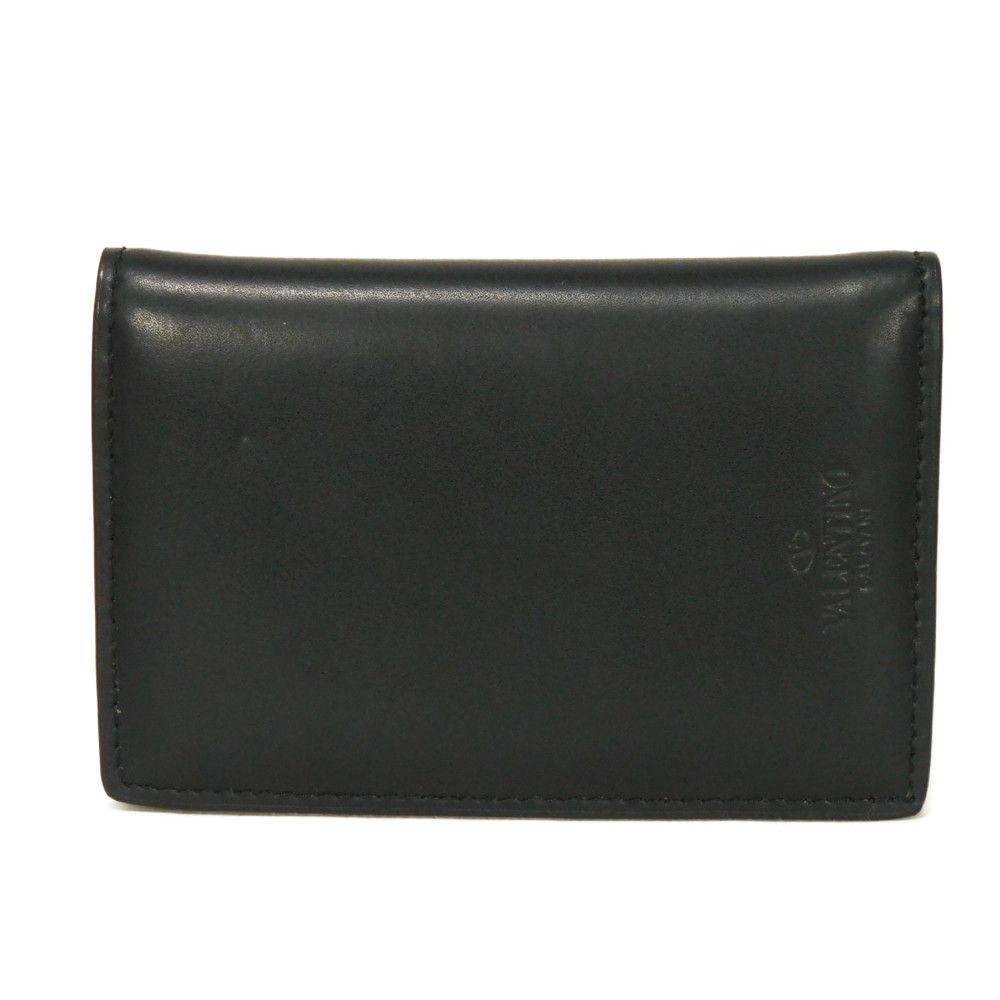Used 8901 VLTN Logo Card Holder 2Y2P0576LVN 7946 Smooth Calfskin White Pass Case/Business Card Holder/Pass Case Black