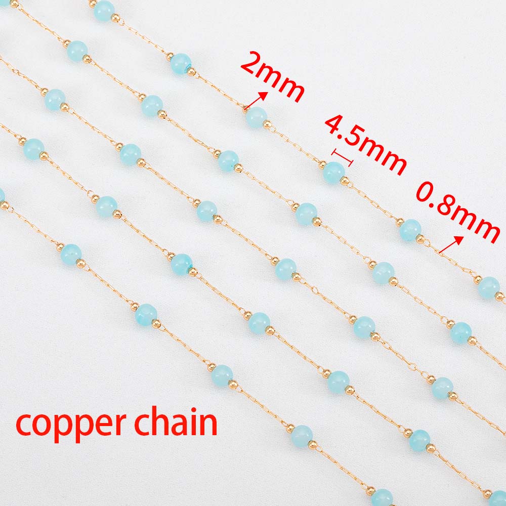 1M Fashion Glass Ball Flat Beads Stainless Steel Beaded Chain Gold Color Chains for DIY Women Necklace Bracelet Jewelry Findings