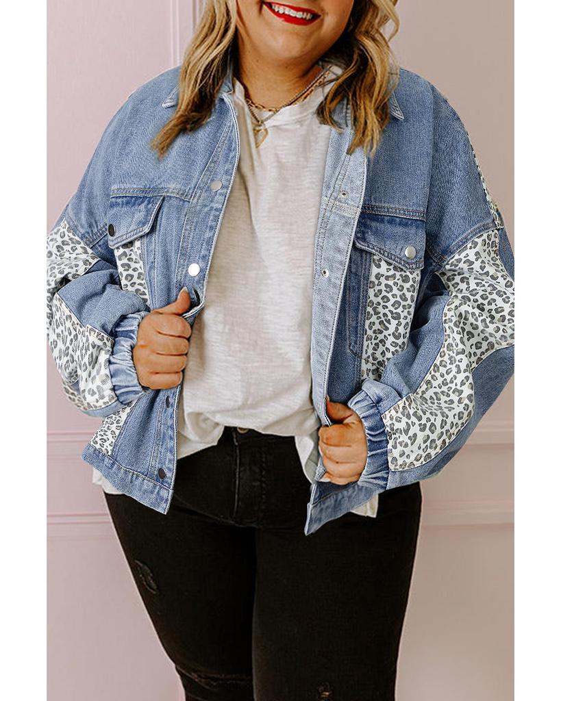 Azura Exchange Джинсовая куртка больших размеров с леопардовым принтом и заплатками Beau Blue