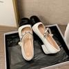 Shoes Women's Spring New Pearl Single Shoes Retro Small Fragrant Mary Jane Shoes Thick Heel Medium Heel Small Leather Shoes