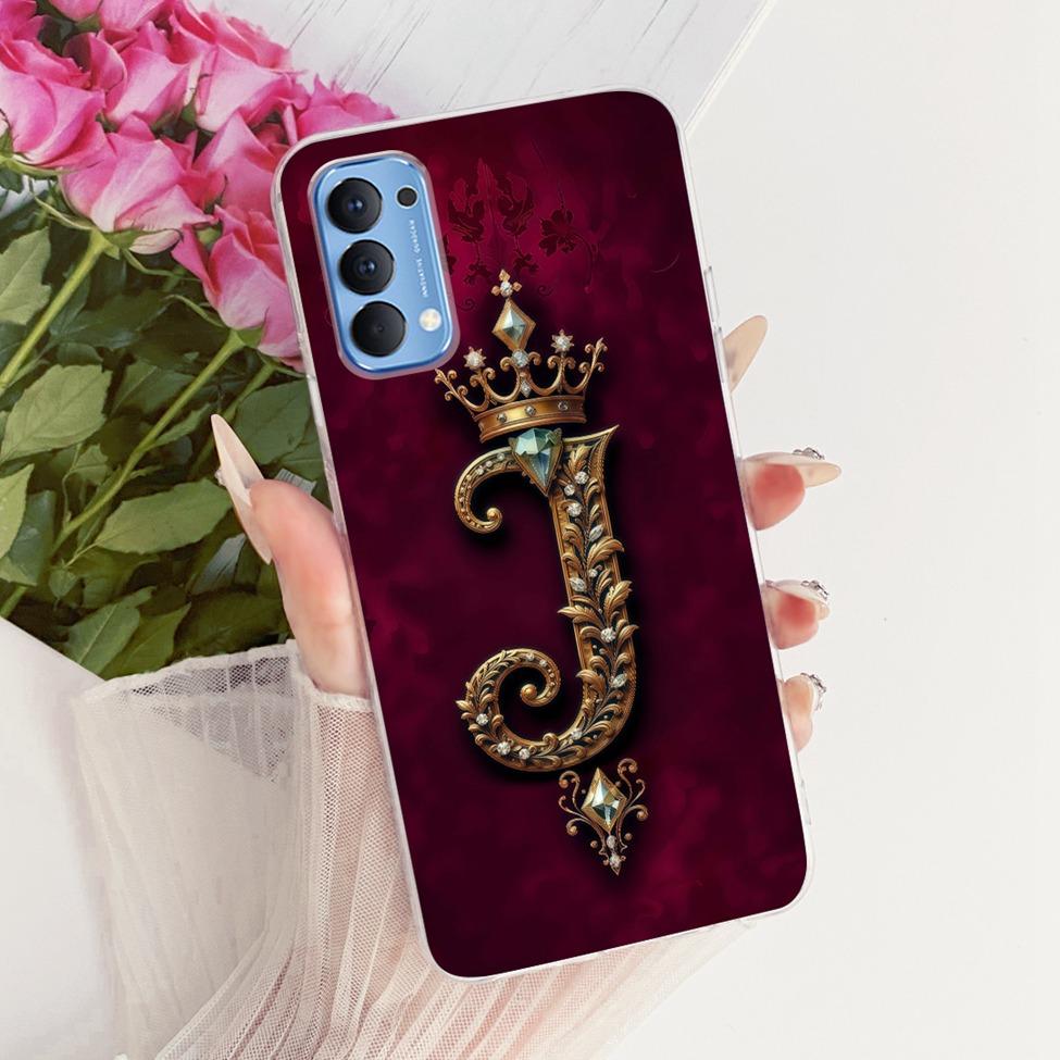 Transparent For Oppo Reno4 4G Case CPH2113 Luxury Crown A-Z Letters 2D Flat Pattern Soft Bumper For Oppo Reno 4 4G Phone Case