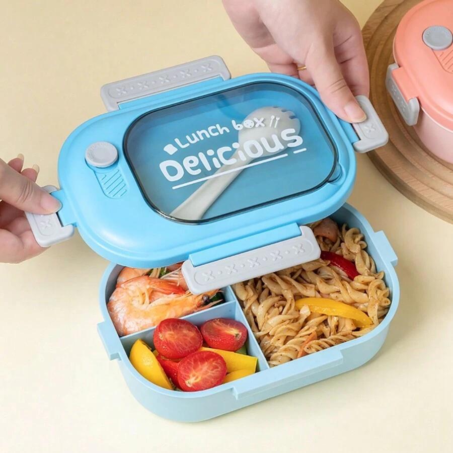 Портативный ланч-бокс с откидной крышкой и вилкой, пластиковый герметичный контейнер для еды большой вместимости для школы, кемпинга, пикника, офисного обеда