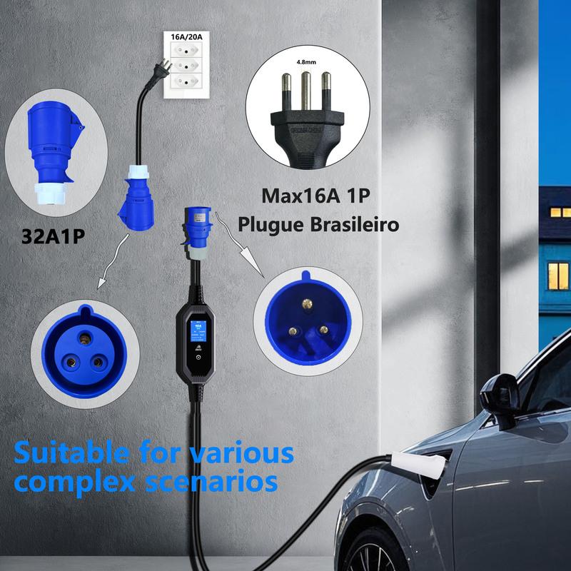GWUYU Portable EV Charger Blue/Red Brazilian Plug Adapter 7 kW to 3.5 kW 11 kW to 3.5 kW Custom Home Charging Plug