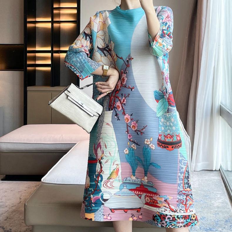 Женское платье с принтом, весна-лето, свободное платье больших размеров, платье миди А-силуэта