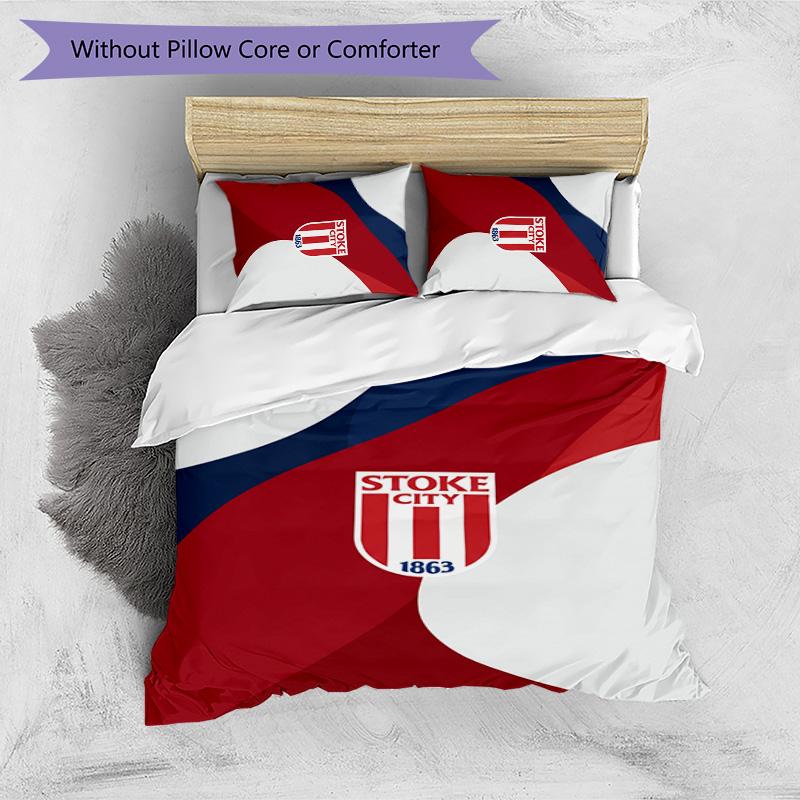 Stoke City Football Printed 3 Pieces Bedding Set, Comfortable Skin Friendly Bedroom Duvet Cover Set
