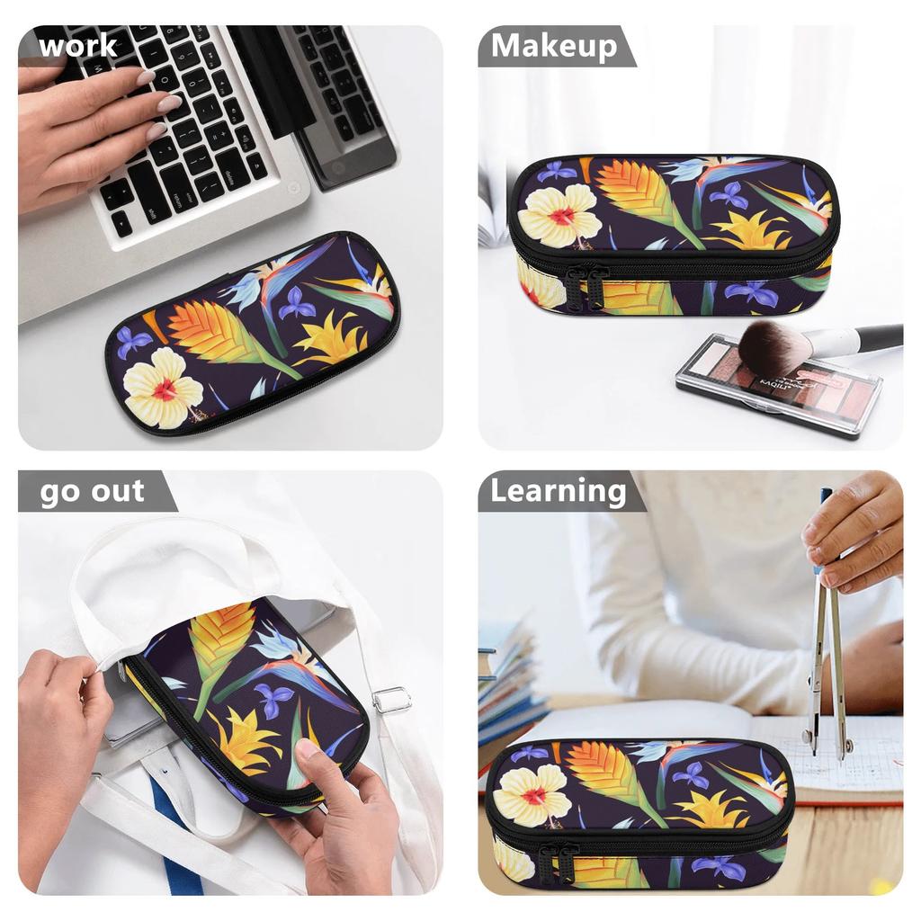 School Pencil Case High Capacity 300D Polyester Secure Zipper with Mesh Pocket Removable Divider and Pen Slots for Students