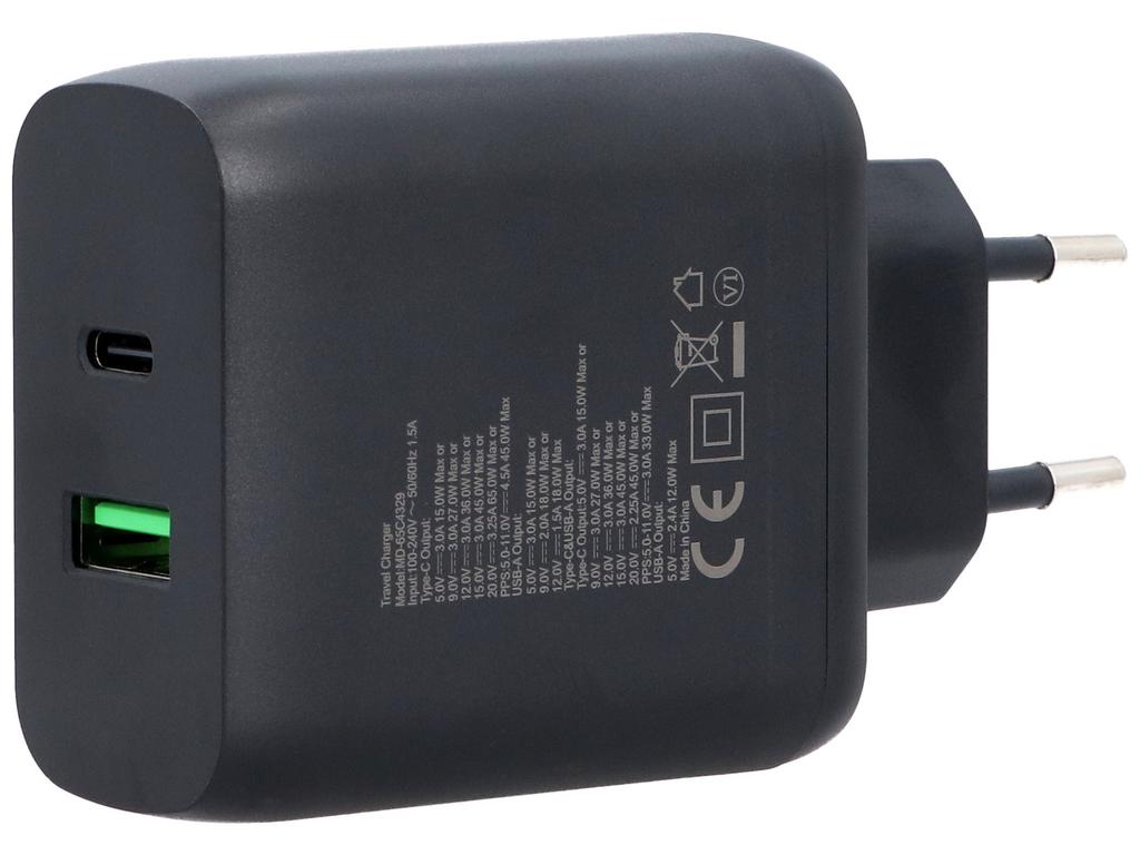 New GaN 65W USB-A + USB-C QC PD Wall Charger Encore Energy MD-65C4329