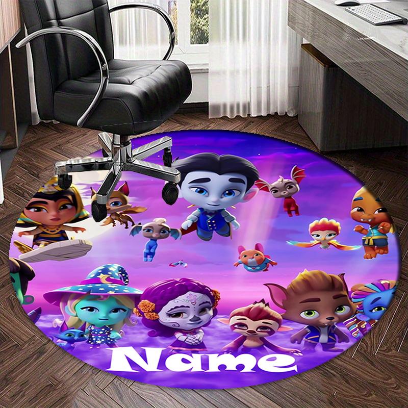 Custom Name Super Monsters Printed Round Rug Carpet Chair Rug Area Rug Entryway Doormats,for Office Chair Living Room Bedroom Kitchen Room.