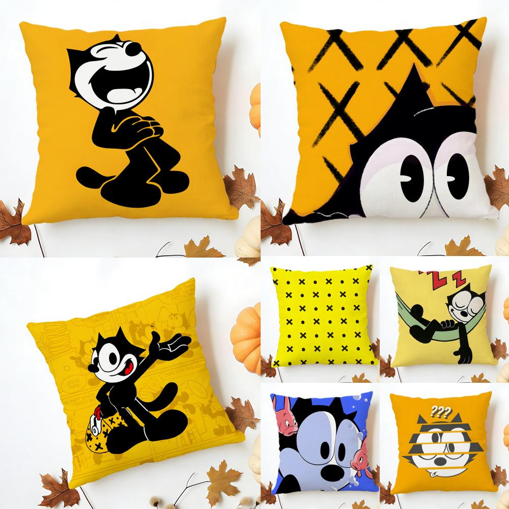 Fashion Cute Classic Animation FFelix The Cats Cushion Cover Washable Linen Pillowcase Soft for Sofa Bed Cozy Home Room Decor